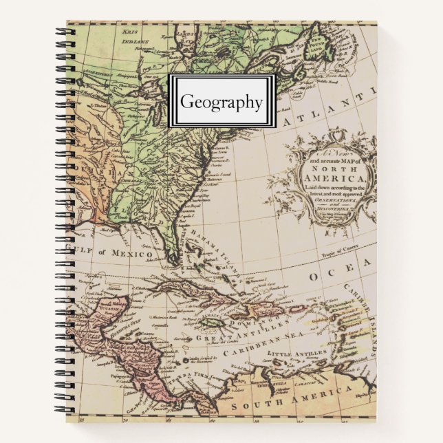 Cool Vintage Geography New World Map Subject Notebook (Front)