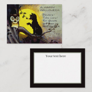 cool vintage Halloween Holiday black cat owl Note Card