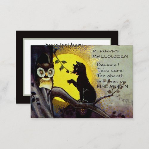 cool vintage Halloween Holiday black cat owl Note Card