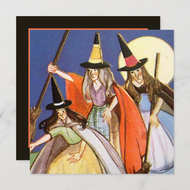 cool vintage Halloween witches Holiday Invitation (Front/Back)