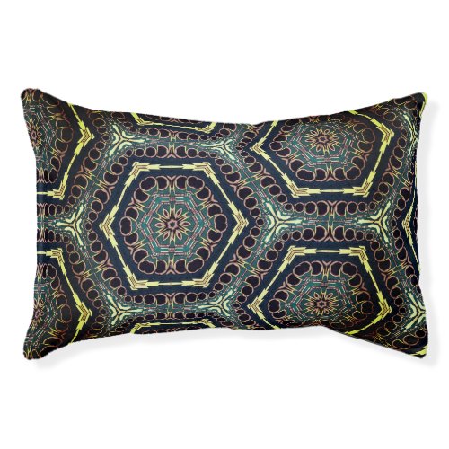 Cool Vintage Hexagon Mosaic Pattern Blue Gold Pet Bed