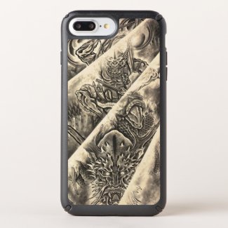 Cool vintage japanese demon riding dragon tattoo speck iPhone case