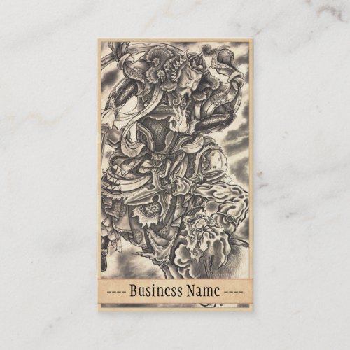 Cool vintage japanese samurai demon fight tattoo business card