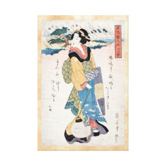Cool vintage japanese ukiyo-e scroll geisha art canvas print