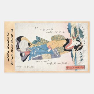 Cool vintage japanese ukiyo-e scroll geisha art rectangular sticker