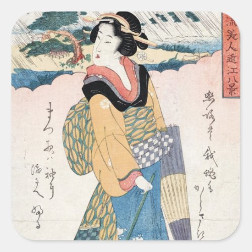 Cool vintage japanese ukiyo_e scroll geisha art square sticker