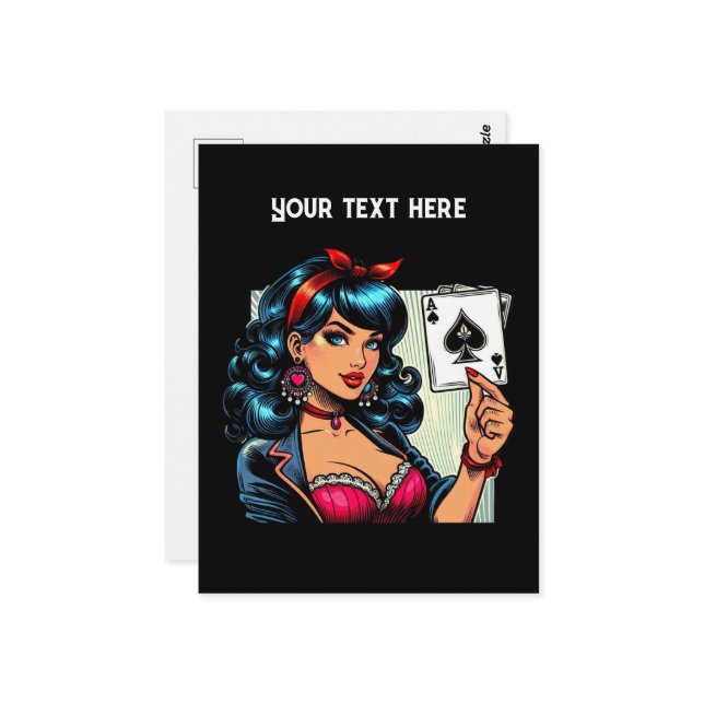 Cool vintage lady poker  postcard (Front/Back In Situ)