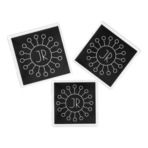 Cool Vintage Logo Style Monogram  Black  White Acrylic Tray