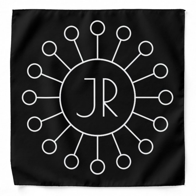 Cool Vintage Logo Style Monogram | Black & White Bandana (Front)