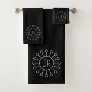 Cool Vintage Logo Style Monogram Black & White Bath Towel Set