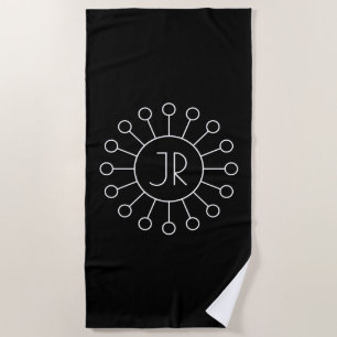 Cool Vintage Logo Style Monogram Black & White Beach Towel