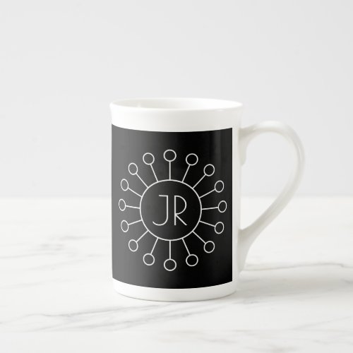 Cool Vintage Logo Style Monogram  Black  White Bone China Mug