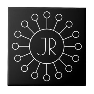 Cool Vintage Logo Style Monogram Black & White Ceramic Tile
