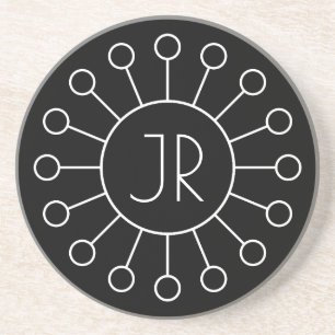 Cool Vintage Logo Style Monogram   Black & White Coaster