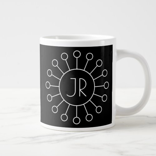 Cool Vintage Logo Style Monogram  Black  White Giant Coffee Mug