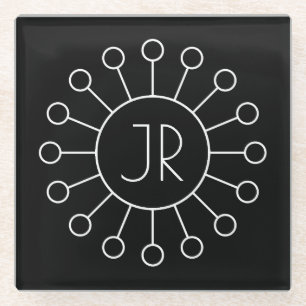 Cool Vintage Logo Style Monogram   Black & White Glass Coaster