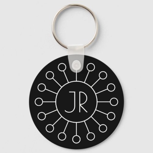 Cool Vintage Logo Style Monogram  Black  White Keychain