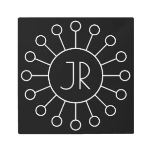 Cool Vintage Logo Style Monogram Black & White Metal Print