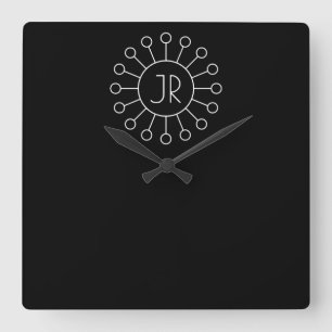 Cool Vintage Logo Style Monogram Black & White Square Wall Clock
