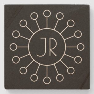 Cool Vintage Logo Style Monogram   Black & White Stone Coaster