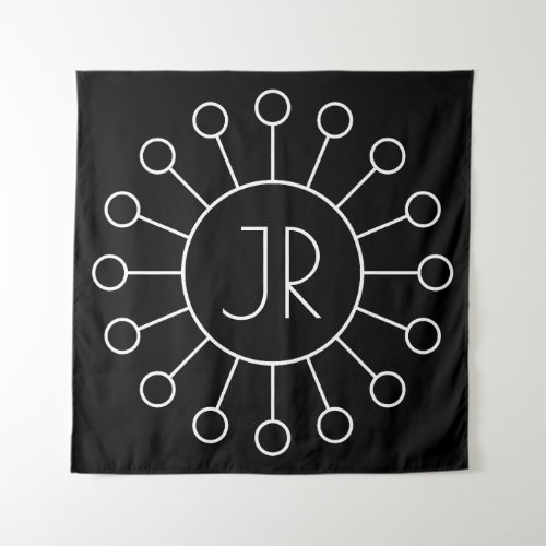 Cool Vintage Logo Style Monogram  Black  White Tapestry