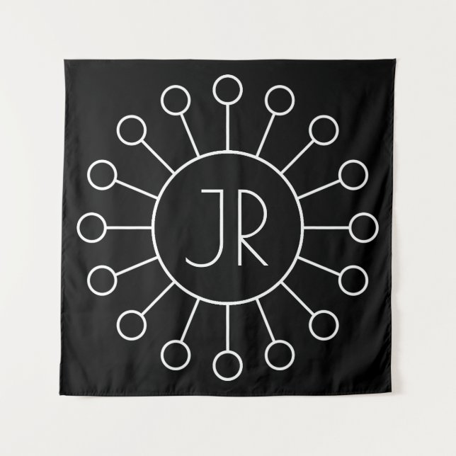 Cool Vintage Logo Style Monogram | Black & White Tapestry (Front)