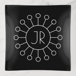 Cool Vintage Logo Style Monogram   Black & White Trinket Tray