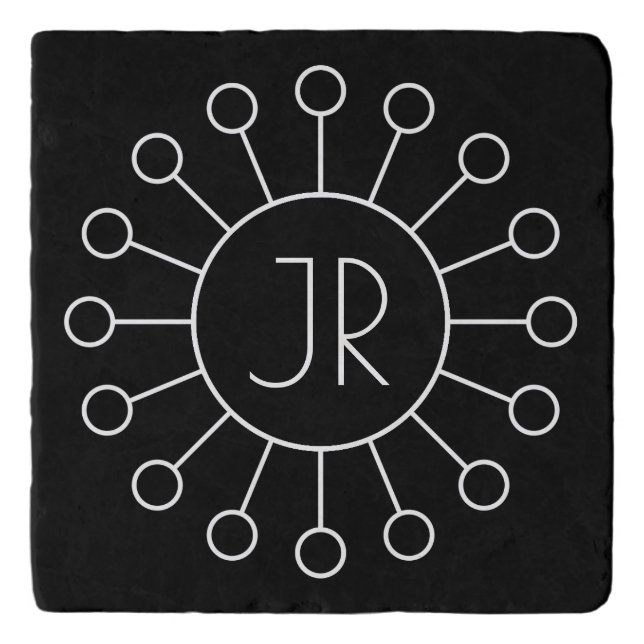 Cool Vintage Logo Style Monogram | Black & White Trivet (Front)