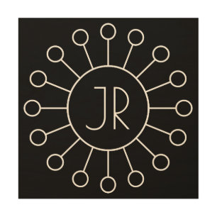 Cool Vintage Logo Style Monogram Black & White Wood Wall Art