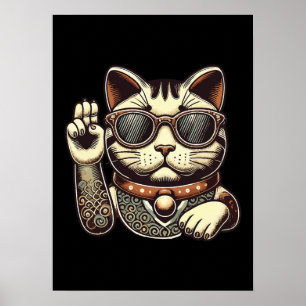 Cool Vintage Maneki Neko Lucky Cat, Success Money Poster