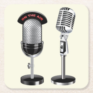 Cool Vintage Microphones Square Paper Coaster