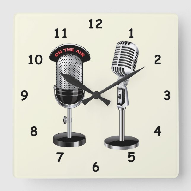 Cool Vintage Microphones Square Wall Clock (Front)