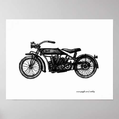 Cool vintage motorcycle ink drawing art poster