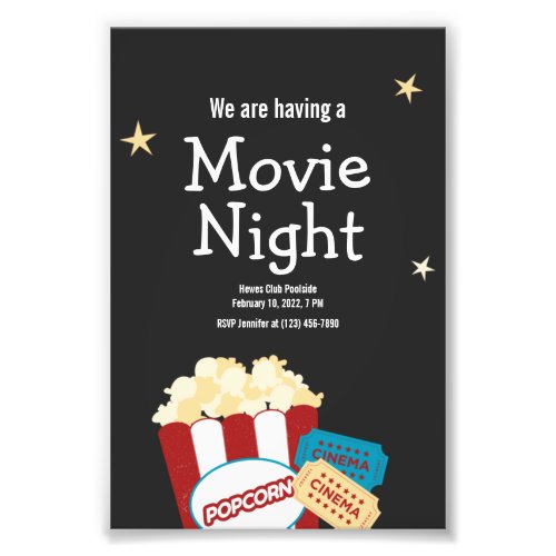 Cool Vintage Movie night Popcorn invitation Photo Print