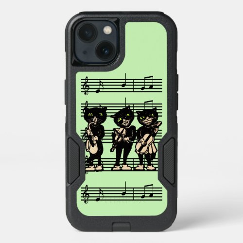Cool Vintage Musical Black Cats on Music Notes iPhone 13 Case