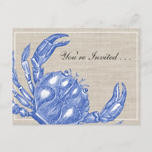 Cool Vintage Nautical Blue Crab Boil Custom Invitation Postcard