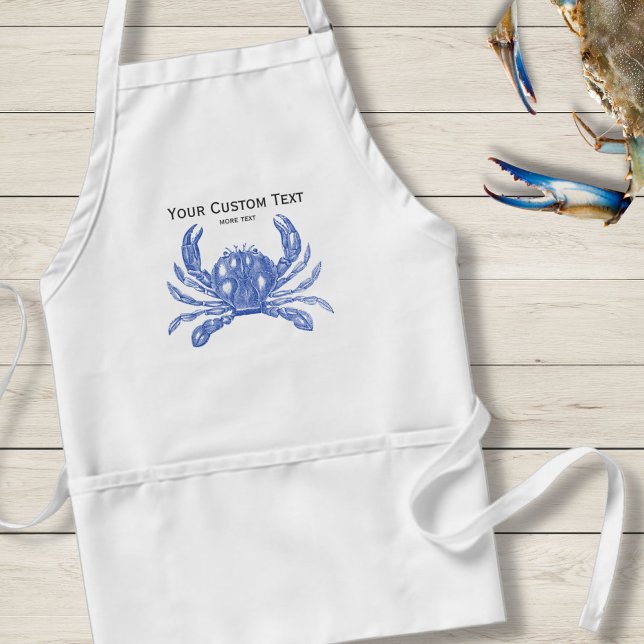 Cool Vintage Nautical Blue Crab Custom Beach Adult Apron (Creator Uploaded)