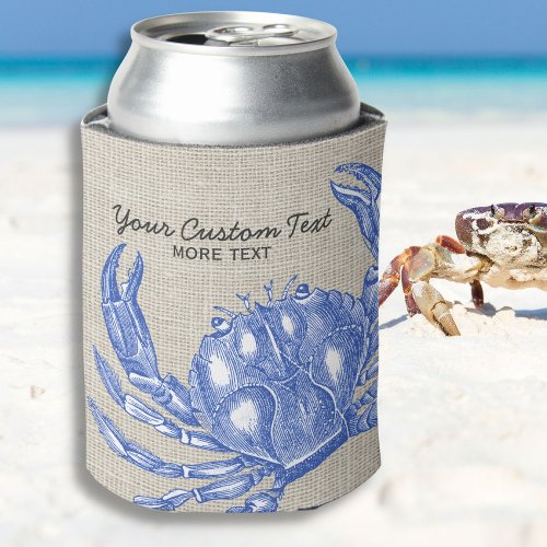 Cool Vintage Nautical Blue Crab Custom Beach Can Cooler