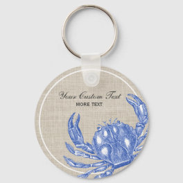 Cool Vintage Nautical Blue Crab Custom Beach Keychain