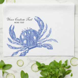 Cool Vintage Nautical Blue Crab Custom Beach Kitchen Towel