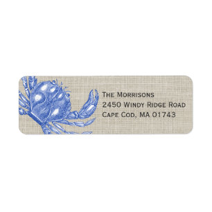 Cool Vintage Nautical Blue Crab Custom Beach Label