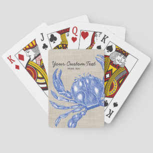 Cool Vintage Nautical Blue Crab Custom Beach Poker Cards