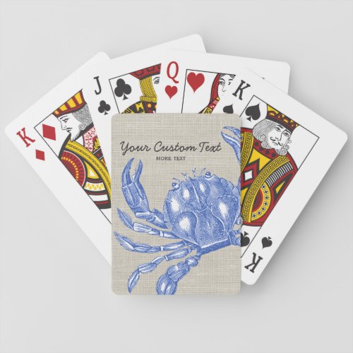 Cool Vintage Nautical Blue Crab Custom Beach Poker Cards