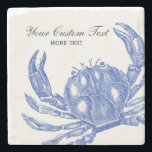 Cool Vintage Nautical Blue Crab Custom Beach Stone Coaster<br><div class="desc">Celebrate the summer, ocean and beach with this nautical vintage blue crab design. A rustic blue crab engraved illustration is set against a tan linen-looking background. Add your custom text - monogram, family name, beach house name, year established, etc - or if you prefer, just delete the text . A...</div>