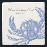 Cool Vintage Nautical Blue Crab Custom Beach Stone Coaster<br><div class="desc">Celebrate the summer, ocean and beach with this nautical vintage blue crab design. A rustic blue crab engraved illustration is set against a tan linen-looking background. Add your custom text - monogram, family name, beach house name, year established, etc - or if you prefer, just delete the text . A...</div>