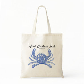 Cool Vintage Nautical Blue Crab Custom Beach Tote Bag