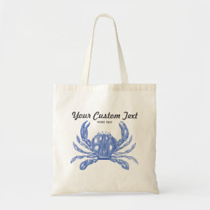 Cool Vintage Nautical Blue Crab Custom Beach Tote Bag