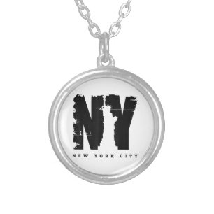 Cool Vintage New York City Style Tee Shirts, New Y Silver Plated Necklace