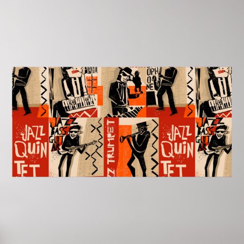 cool vintage of jazz band poster with trumpet play