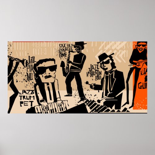 cool vintage of jazz band poster with trumpet play